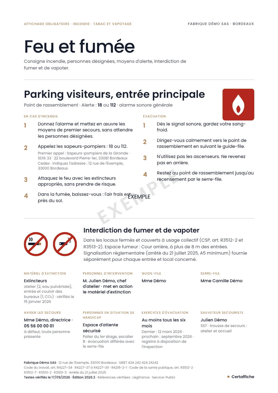 Affiche « Feu et fumée » générée pour Fabrique Démo SAS